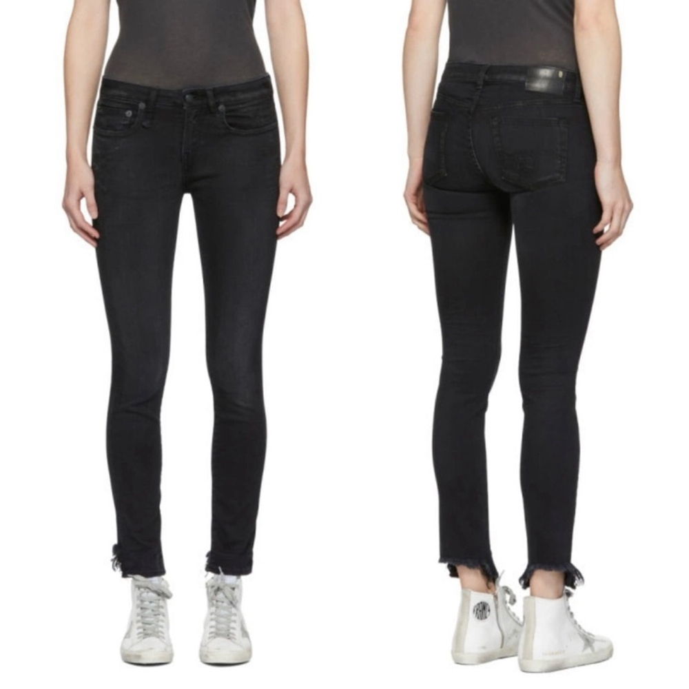 R13 Alison Skinny Uneven Hem Jeans in Starford Clean (black) - 26